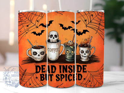 Dead Inside But Spiced 20oz Skinny Tumbler, Halloween Coffee Tumbler Png, Straight & Tapered Tumbler Wrap, Instant Digital Download Sublimation ToriDesigns 