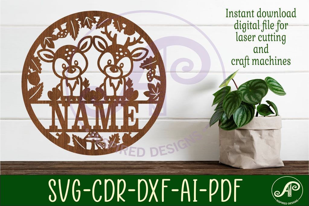 Deer name sign svg laser cut template - So Fontsy