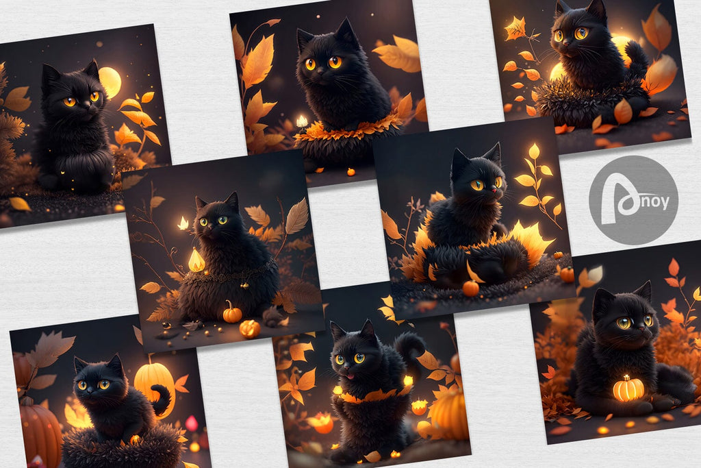 Digital Paper 3D Black Cat Halloween - So Fontsy