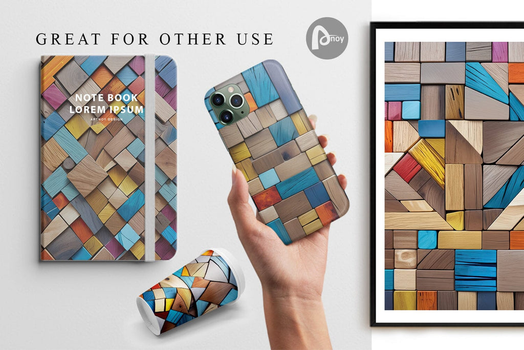 Digital Paper Colorful Wood Mosaic - So Fontsy