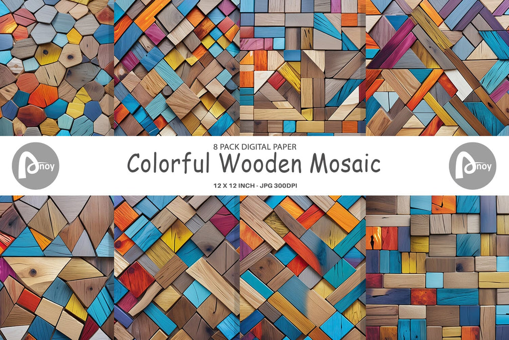 Digital Paper Colorful Wood Mosaic - So Fontsy
