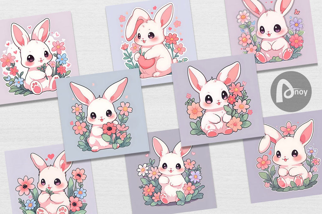 Digital Paper Cute Bunny Illustration - So Fontsy