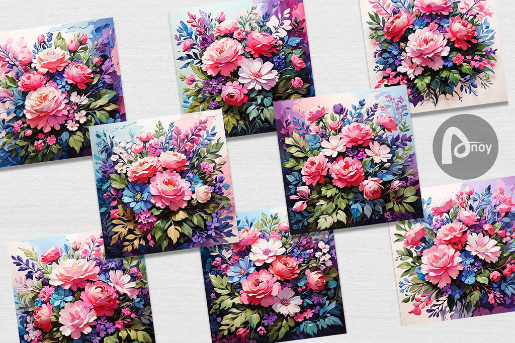 Digital Paper Painting Bouquet Flowers - So Fontsy