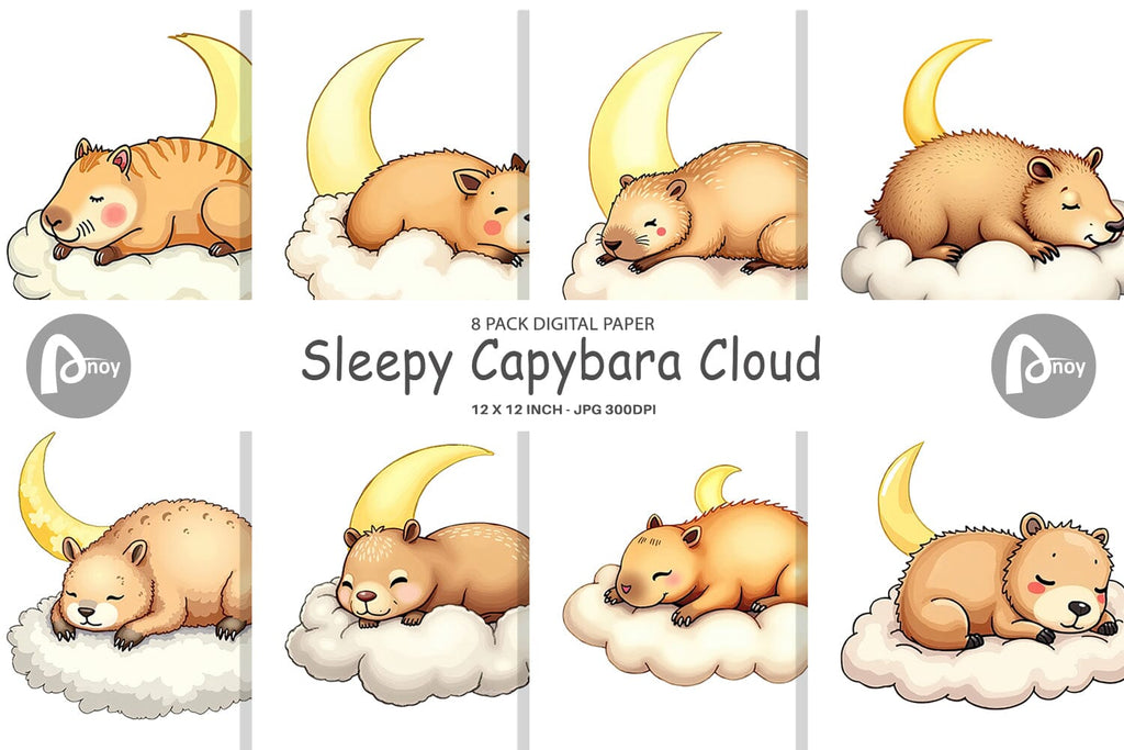 Digital Paper Sleepy Capybara Cloud - So Fontsy