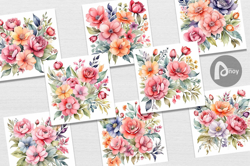 Digital Paper Spring Flowers Bouquet - So Fontsy