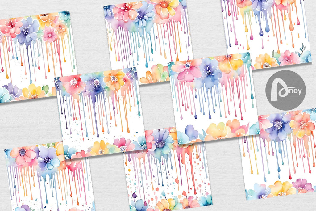 Digital Paper Watercolor Flower Drip - So Fontsy