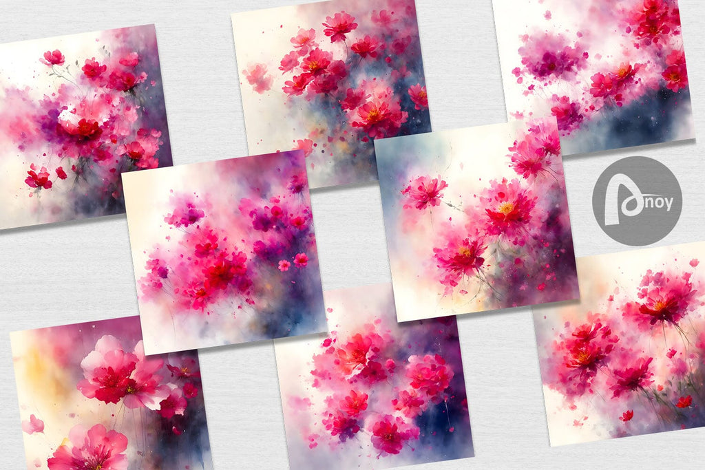 Digital Paper Watercolor Pink Flower - So Fontsy