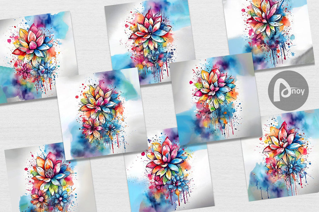 Digital Paper Watercolor Splash Flower - So Fontsy
