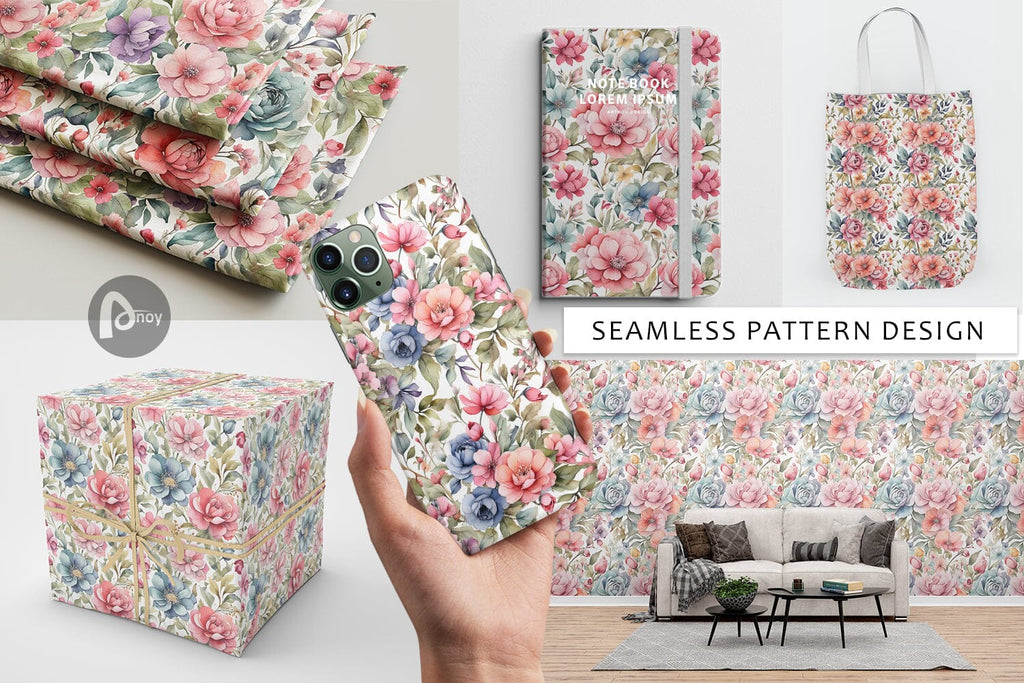 Digital Paper Watercolor Spring Flower - So Fontsy