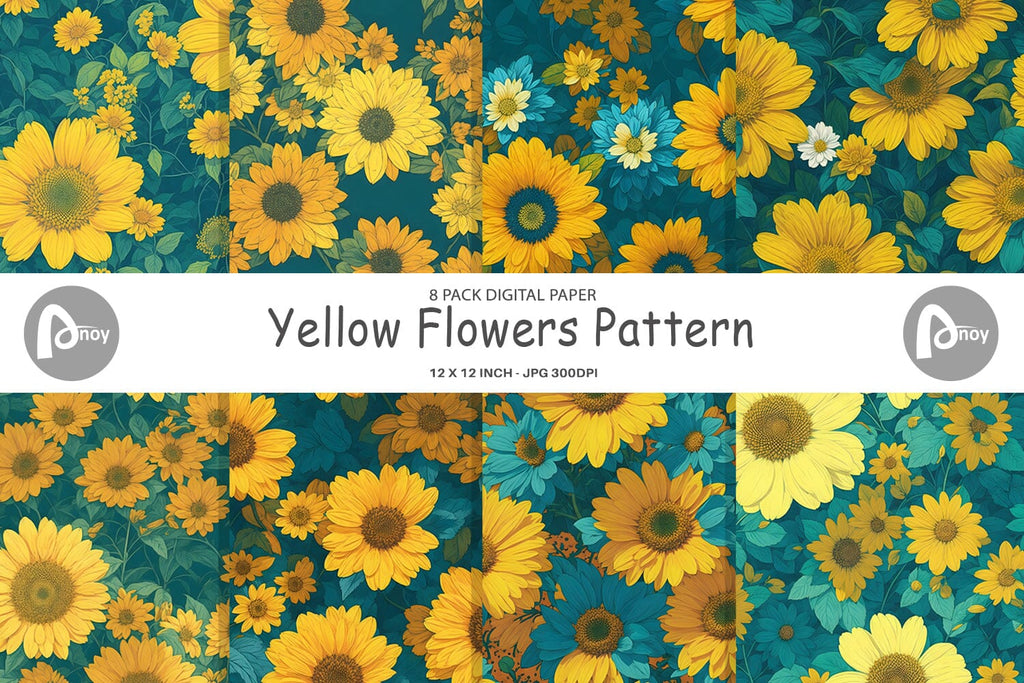 Digital Paper Yellow Flowers Pattern So Fontsy