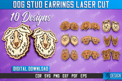 Dog Stud Earrings Laser Cut Bundle | Accessories Design | Decorative Earrings Template | CNC File SVG Fly Design 