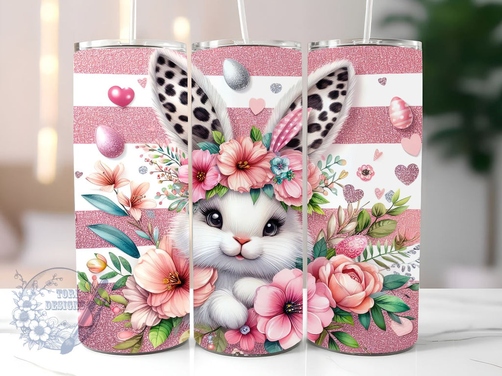 Easter Bunny Floral, Bunny Ears 20 oz Skinny Tumbler Sublimation Design ...