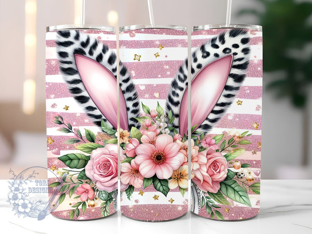 Easter Bunny Floral, Bunny Ears 20 oz Skinny Tumbler Sublimation Design ...