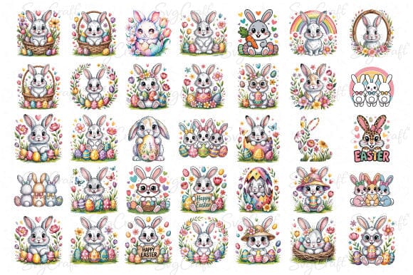 Easter Bunny PNG Bundle – Cute Pastel Bunny Sublimation Designs - So Fontsy