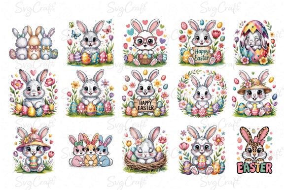 Easter Bunny PNG Bundle – Cute Pastel Bunny Sublimation Designs - So Fontsy