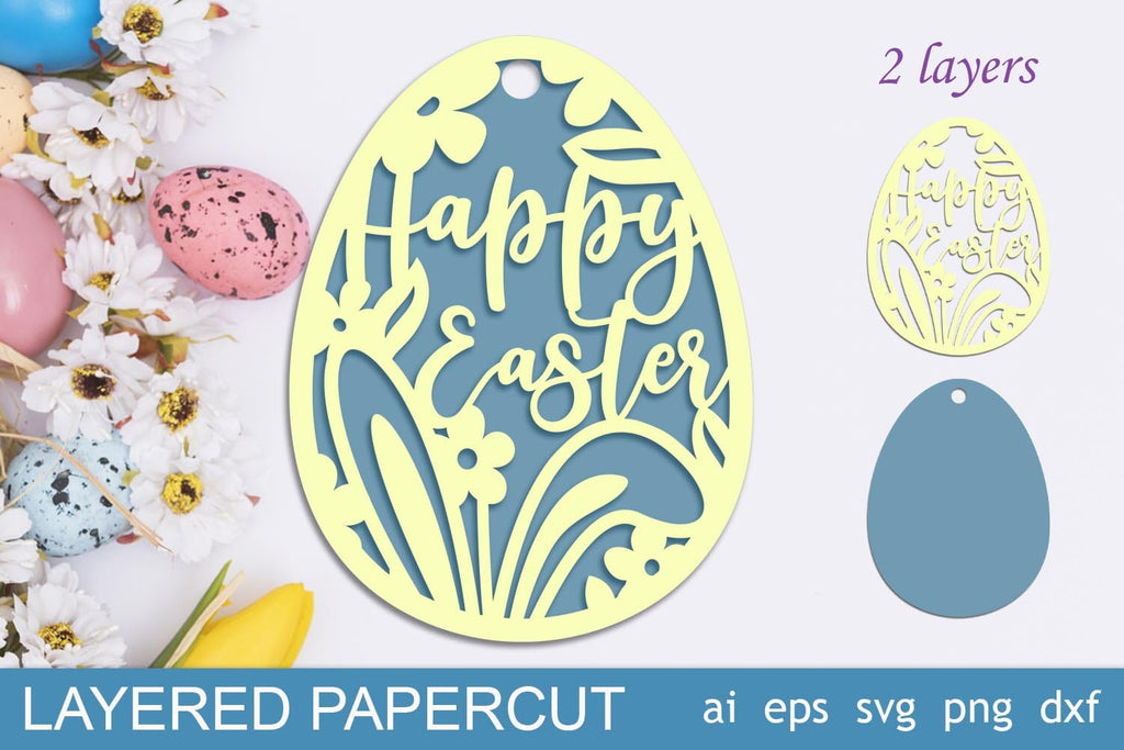 Easter egg svg layered, Happy Easter sign papercut, Laser cut decor ...