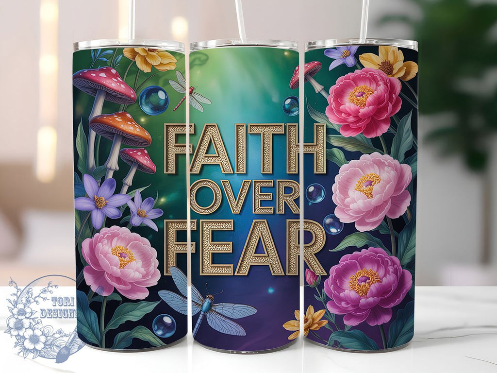 Faith Over Fear Scripture Tumbler, Christian Quote Wrap, 20Oz Skinny ...