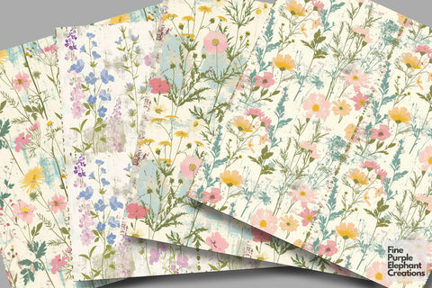 Farmhouse Weathered Wood Florals Pattern Paper | Shabby Chic Digital Pattern Fine Purple Elephant Creations 