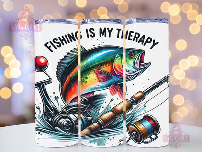 Fishing is My Therapy 20oz Tumbler Wrap Sublimation Design, Straight Tapered Tumbler Wrap, Bass Fishing Tumbler Png, Instant Digital Download Sublimation SvggirlplusArt 