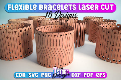 Flexible Bracelet Laser Cut Bundle | Jewelry Design | Wooden Bracelet | CNC File SVG The T Store Design 