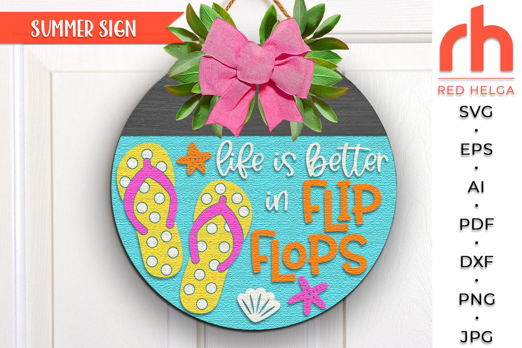 Flip Flops Door Sign SVG, Summer Hanger Cut File, Beach Sign - So Fontsy