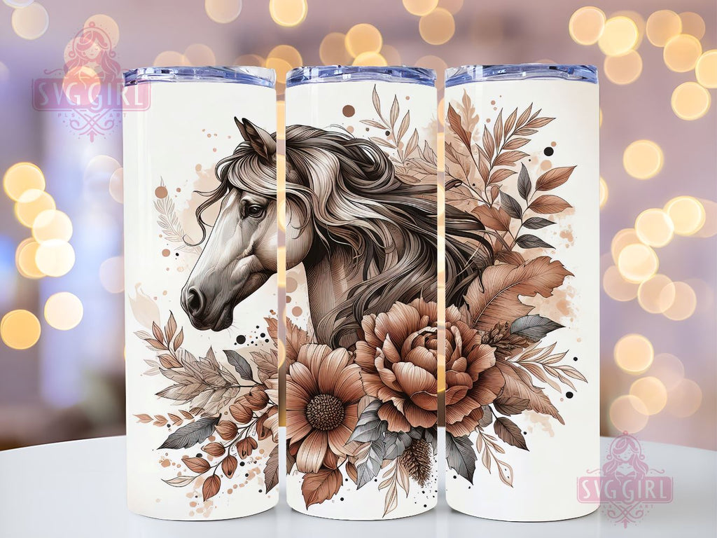 Floral Boho Horse 20oz Tumbler Wrap Sublimation Design, Straight ...