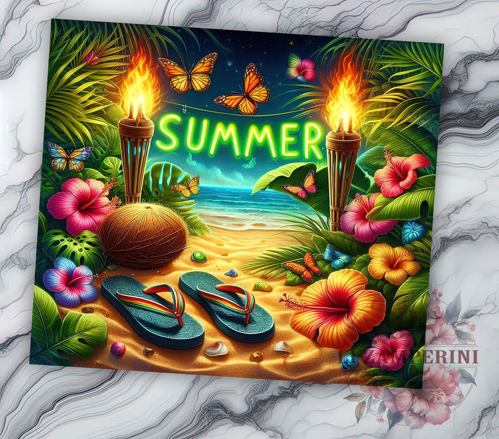 Floral Summer Flip Flop 20oz Tumbler Wrap PNG, Summer Vibes Tumbler Png ...