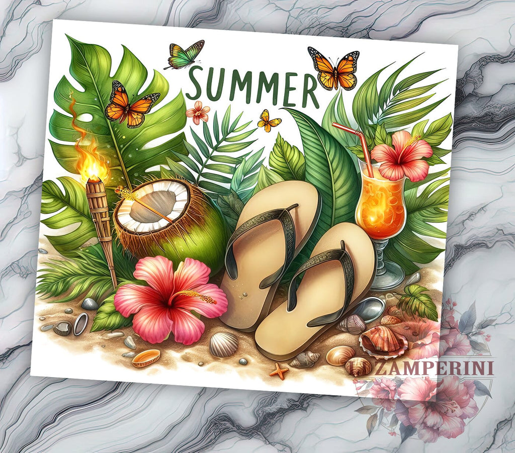 Floral Summer Flip Flop 20oz Tumbler Wrap PNG, Summer Vibes Tumbler Png ...