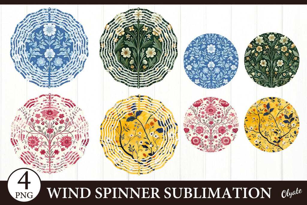 Floral Wind Spinner PNG. Floral Pattern Sublimation PNG - So Fontsy