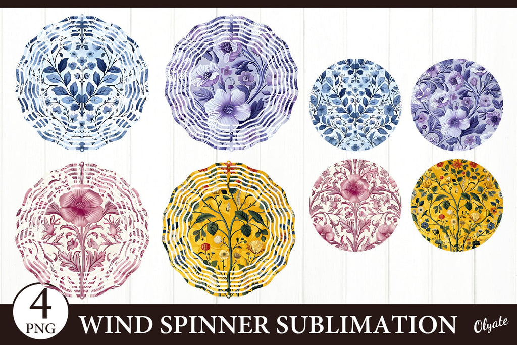 Floral Wind Spinner PNG. Floral Pattern Sublimation PNG - So Fontsy