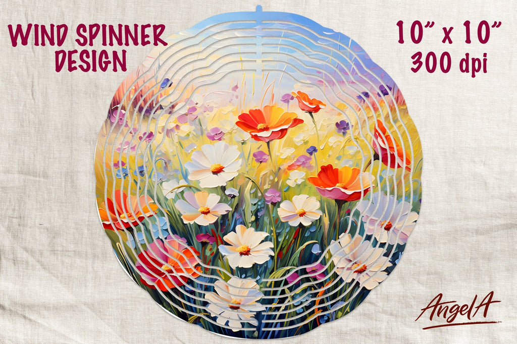 Floral wind spinner sublimation / field of flower, daisy PNG - So Fontsy