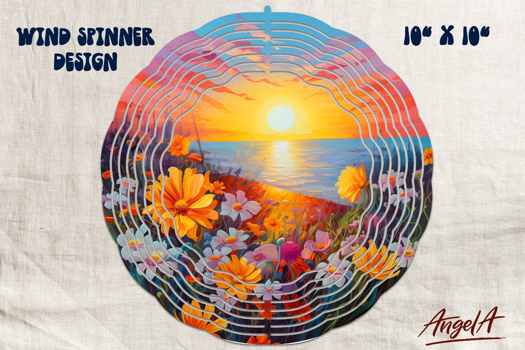 Floral wind spinner sublimation / field of flowers, sunset - So Fontsy