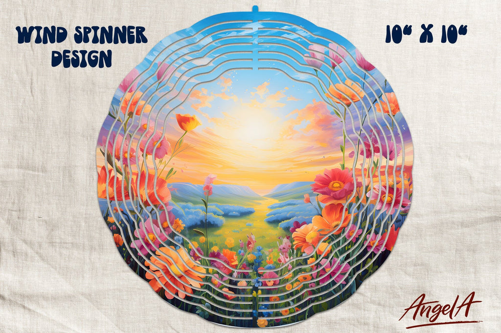 Floral wind spinner sublimation / field of flowers, sunset - So Fontsy