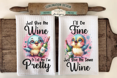 Funny Birds With Wine Kitchen Towel Sublimation Design - PNG Files Sublimation Ewe-N-Me Designs 