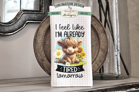 Funny Highland Cows with Sunflowers & Daisies Sublimation Dish Towel Design Sublimation Ewe-N-Me Designs 