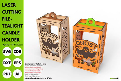 Ghost Halloween Wooden Lantern | SVG | laser cutting file | glowforge SVG tofigh4lang 