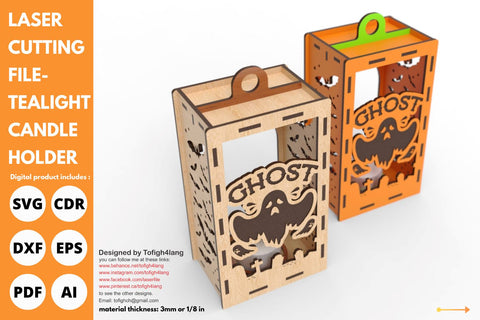 Ghost Halloween Wooden Lantern | SVG | laser cutting file | glowforge SVG tofigh4lang 