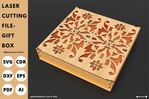 Gift Box with flower on lid | laser cut file | svg paper cut | cricut | glowforge file SVG tofigh4lang 