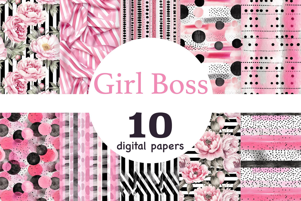 Girl Boss Digital Paper  Black Pink Background - So Fontsy