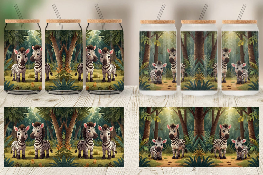 Glass Can Cartoon Zebra in Forest - So Fontsy