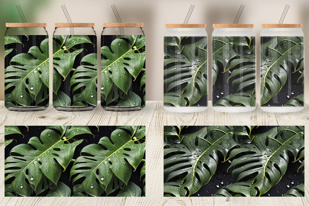 Glass Can Forest Leaves Pattern - So Fontsy