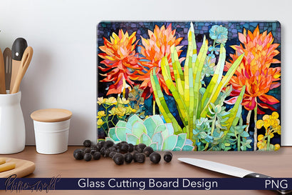 Glass Cutting Board Design | Orange Tropical Flowers Sublimation Pfiffen's World 