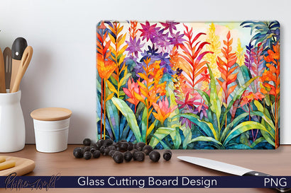 Glass Cutting Board Design | Tropical Flowers Meadow Sublimation Pfiffen's World 