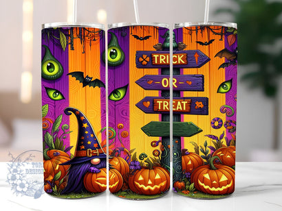 Gnome Halloween 20oz Skinny Tumbler, Trick Or Treat Tumbler Png, Straight & Tapered Tumbler Wrap, Instant Digital Download Sublimation ToriDesigns 