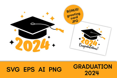 Graduation 2024 SVG | Academic Cap PNG Sublimation | Graduation Greeting Card | T Shirt Print Cut File Design | Class 2024 Digital Download SVG AnnaViolet_store 