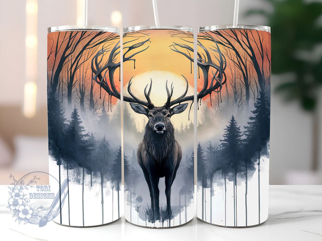 Grunge Forest Elk 20oz Skinny Tumbler, Deer Hunting Tumbler Png ...