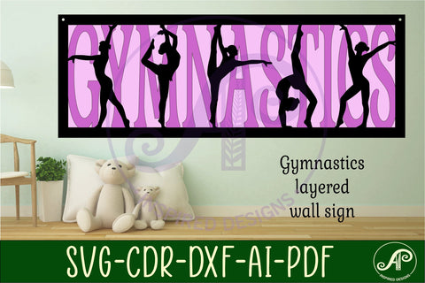 Gymnastics layered wall art sign, SVG file. vector file SVG APInspireddesigns 