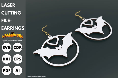 Halloween bat heart Earrings | paper cut | svg laser Glowforge SVG tofigh4lang 
