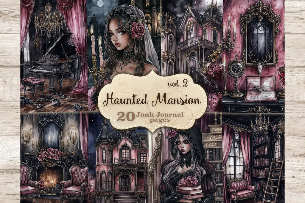 Halloween Junk Journal Paper | Haunted Mansion Collage Sheet - So Fontsy