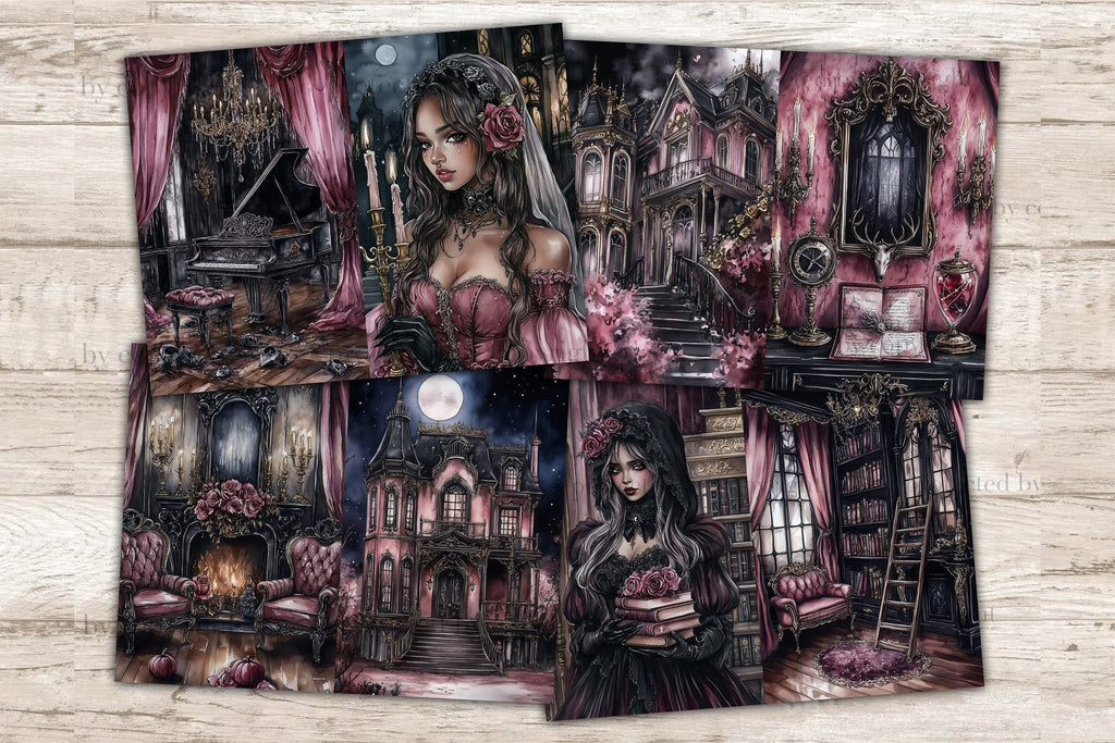 Halloween Junk Journal Paper | Haunted Mansion Collage Sheet - So Fontsy